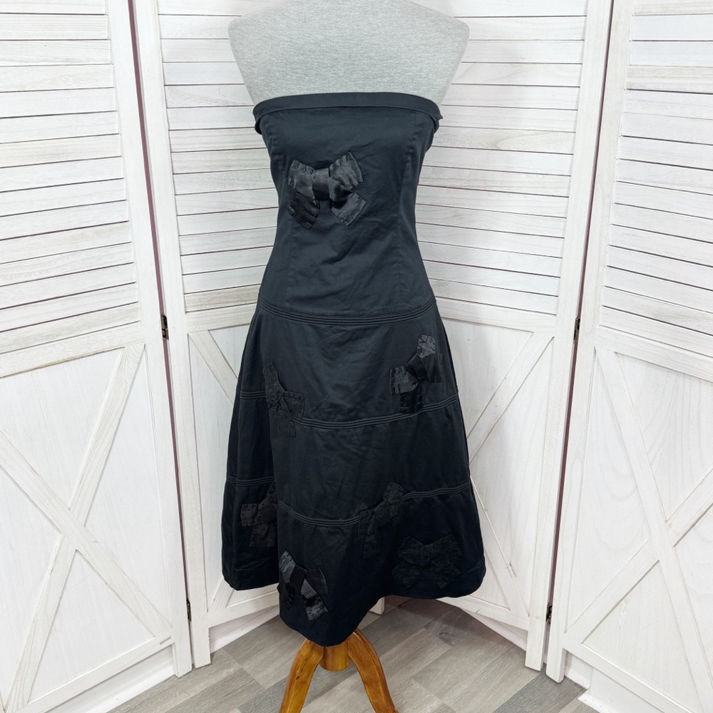 Anthropologie Odille Bow Detail Tiered Strapless Midi Dress Black 10 Whimsygoth